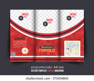 Red Colors Polygonal Geometric Elements Style Business Tri-Fold Brochure Template. Corporate Leaflet, Cover Design