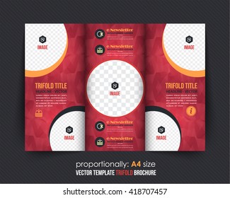 Red Colors Polygonal Geometric Elements Style Business Tri-Fold Brochure Template. Corporate Leaflet, Cover Design