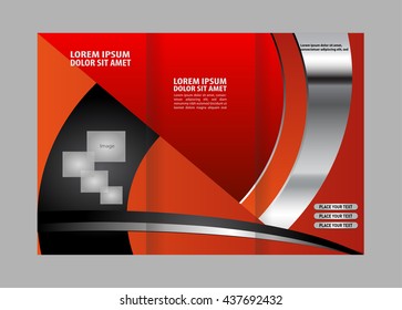 Red Colors Polygonal Geometric Elements Style Business Tri-Fold Brochure Template. Corporate Leaflet, Cover Design

