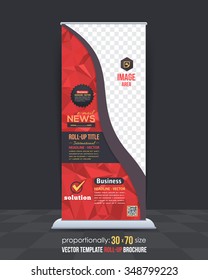 Red Colors Polygonal Roll-Up Banner, Advertising Vector Background Design