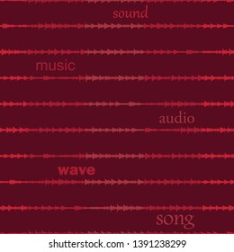 Red colors seamless pattern with sound waves and words.