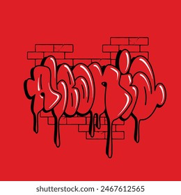 Red Colors Street Throwup Graffiti Font Vector Design Bricks Background