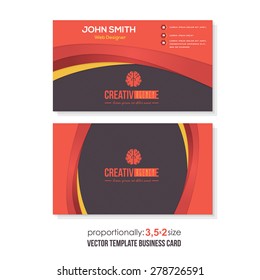 Red Colors Wave Geometric Elements Business Card Vector Design 