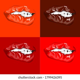 Red colors.Lips set. Vector illustration.
