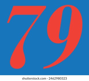 Red Colour 79 Number in Design and Sky Colour Background in design