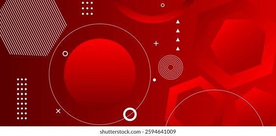 Red colour abstract gradient background with hexagons shapes and geomatric circle shapes and lines dynamic shapes composition design, background vector illustration. Futuristic,Luxury,graphic,Degital.