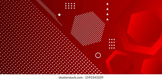 Red colour abstract gradient background with geometric hexagons shapes pattern and abstract lines vector illustration eps10. Futuristic, Luxury,graphic,Degital. Perfect for modern.