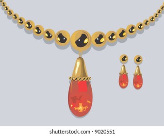  red coloured diamond necklace and ear ring