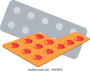  red coloured tablets in yellow stripe	