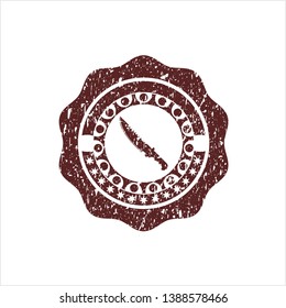Red combat knife icon inside distress grunge seal