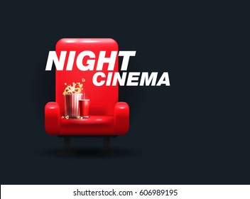 RED comfortable realistic cinema seats. cinema armchair. Vector illustration. Banner for the cinema