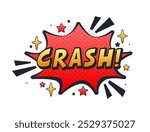 Red comic book explosion with text crash, pop art style