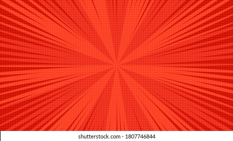 Fondo de la página de historietas rojas en estilo de arte pop con espacio vacío. Plantilla con rayas, puntos y textura de efecto de medio tono. Ilustración del vector