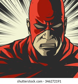 Red comic book superhero. Pop art vector background