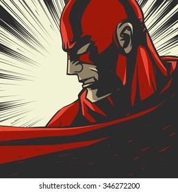 Red comic book superhero. Pop art vector background