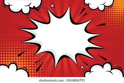 Red Comic Cartoon Background With Stars Vector Template