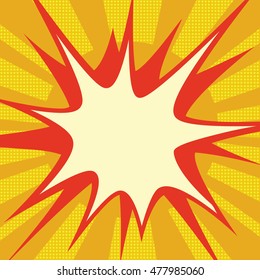 Red comic explosion over orange sun pop art retro drawing illustration