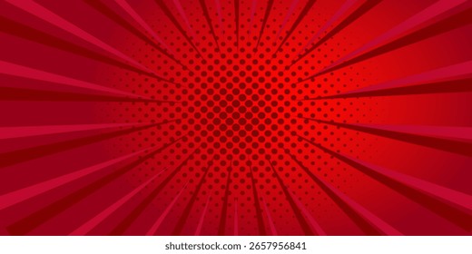 Red Comic Halftone Radial Burst Background. vector illustration