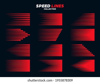 Colección de señales de líneas de velocidad de cómics rojos. Elementos de movimiento para su diseño. Ilustración vectorial.