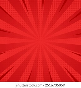Red comic sunburst effect background with halftone. pop art comic-style vector background. Suitable for templates, sale banners, events, ads, web and pages