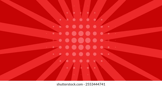 Red comic sunburst effect background with halftone. pop art comic-style vector background