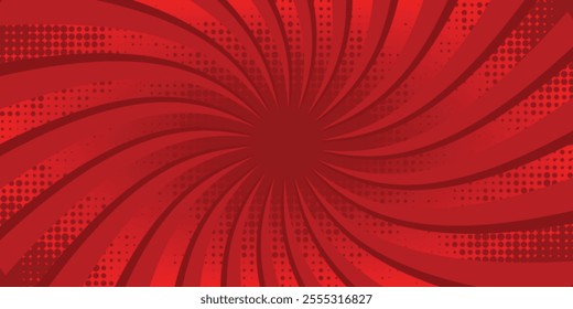 Red comic sunburst effect background with halftone. pop art comic-style vector background. Suitable for templates, sale banners, events, ads, web and pages