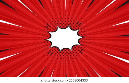 Red comic sunburst effect background with halftone. pop art comic-style vector background. Suitable for templates, sale banners, events, ads, web pages and others