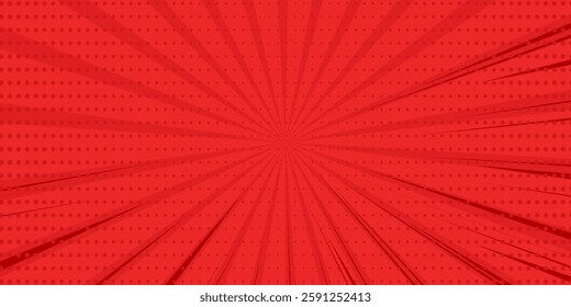 Red comic sunburst effect background with halftone. pop art comic-style vector background. Suitable for templates, sale banners, events, ads, web and pages