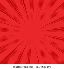 Red comic sunburst effect background with halftone. pop art comic-style vector background. Suitable for templates, sale banners, events, ads, web and pages