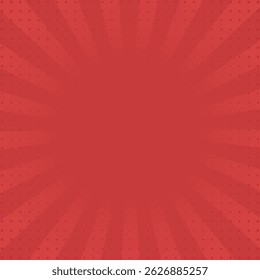 Red comic sunburst effect background with halftone. pop art comic-style vector background. Suitable for templates, sale banners, events, ads, web and pages
