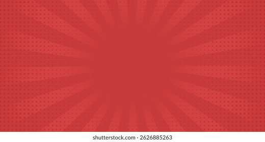 Red comic sunburst effect background with halftone. pop art comic-style vector background. Suitable for templates, sale banners, events, ads, web and pages