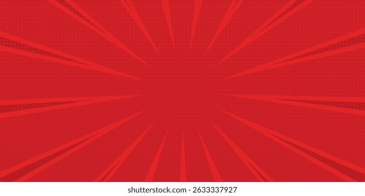 Red comic sunburst effect background with halftone. pop art comic-style vector background. Suitable for templates, sale banners, events, ads, web and pages