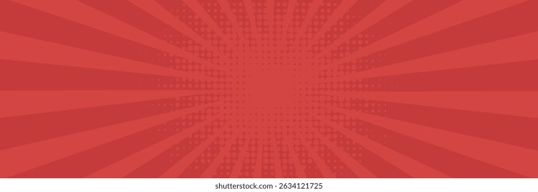 Red comic sunburst effect background with halftone. pop art comic-style vector background. Suitable for templates, sale banners, events, ads, web and pages