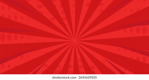 Red comic sunburst effect background with halftone. pop art comic-style vector background