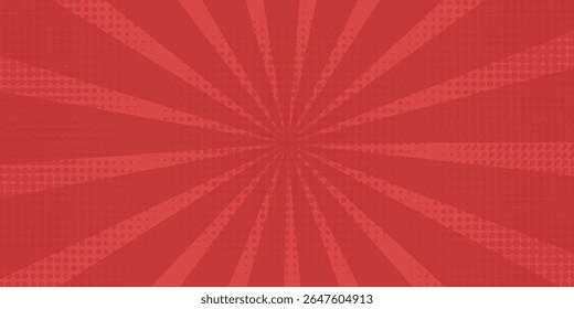 Red comic sunburst effect background with halftone. pop art comic-style vector background. Suitable for templates, sale banners, events, ads, web and pages