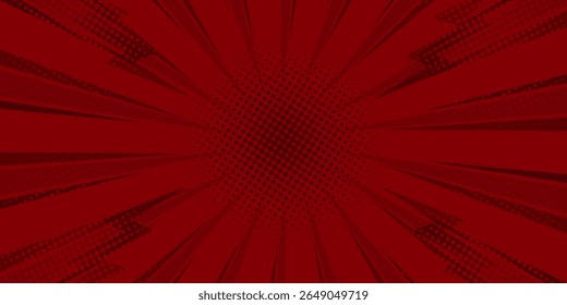 Red comic sunburst effect background with halftone. pop art comic-style vector background. Suitable for templates, sale banners, events, ads, web and pages