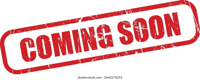 Red Coming Soon Rubber Stamp in Grunge Vector in Modern Round Border, Transparent Background