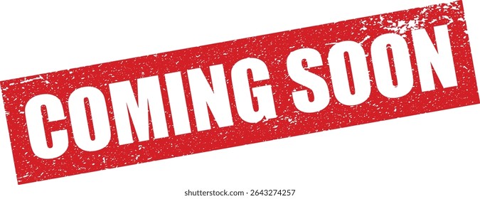 Red Coming Soon Rubber Stamp in Reverse Grunge Vector in Sharp Border, Transparent Background