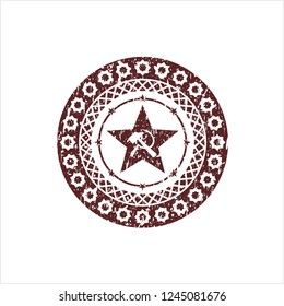 Red communism icon inside distress grunge seal