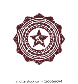 Red communism icon inside distress rubber texture