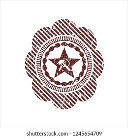 Red communism icon inside distressed grunge stamp