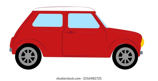 Red compact car illustration showcasing a side view with detailed wheels and windows