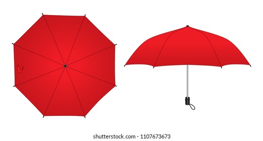 Red compact small umbrella rain template on white background, vector file.