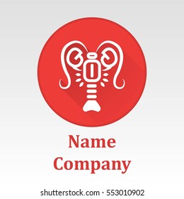 The red company logo with the image of abstract white crayfish. Illustration Vector