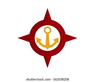 red compass anchor port harbor compass image vector icon logo