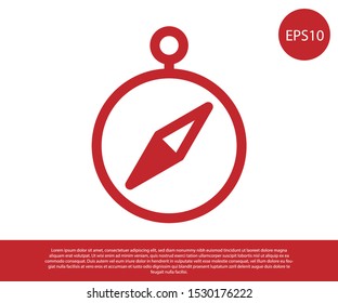 Red Compass icon isolated on white background. Windrose navigation symbol. Wind rose sign.  Vector Illustration