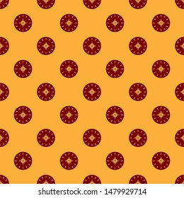 Red Compass icon isolated seamless pattern on brown background. Windrose navigation symbol. Wind rose sign.  Vector Illustration