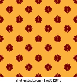 Red Compass icon isolated seamless pattern on brown background. Windrose navigation symbol. Wind rose sign.  Vector Illustration