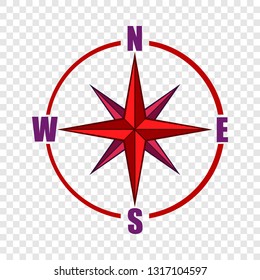 Red compass rose icon in cartoon style on a background for any web design 