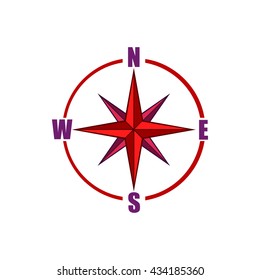 Red compass rose icon, cartoon style